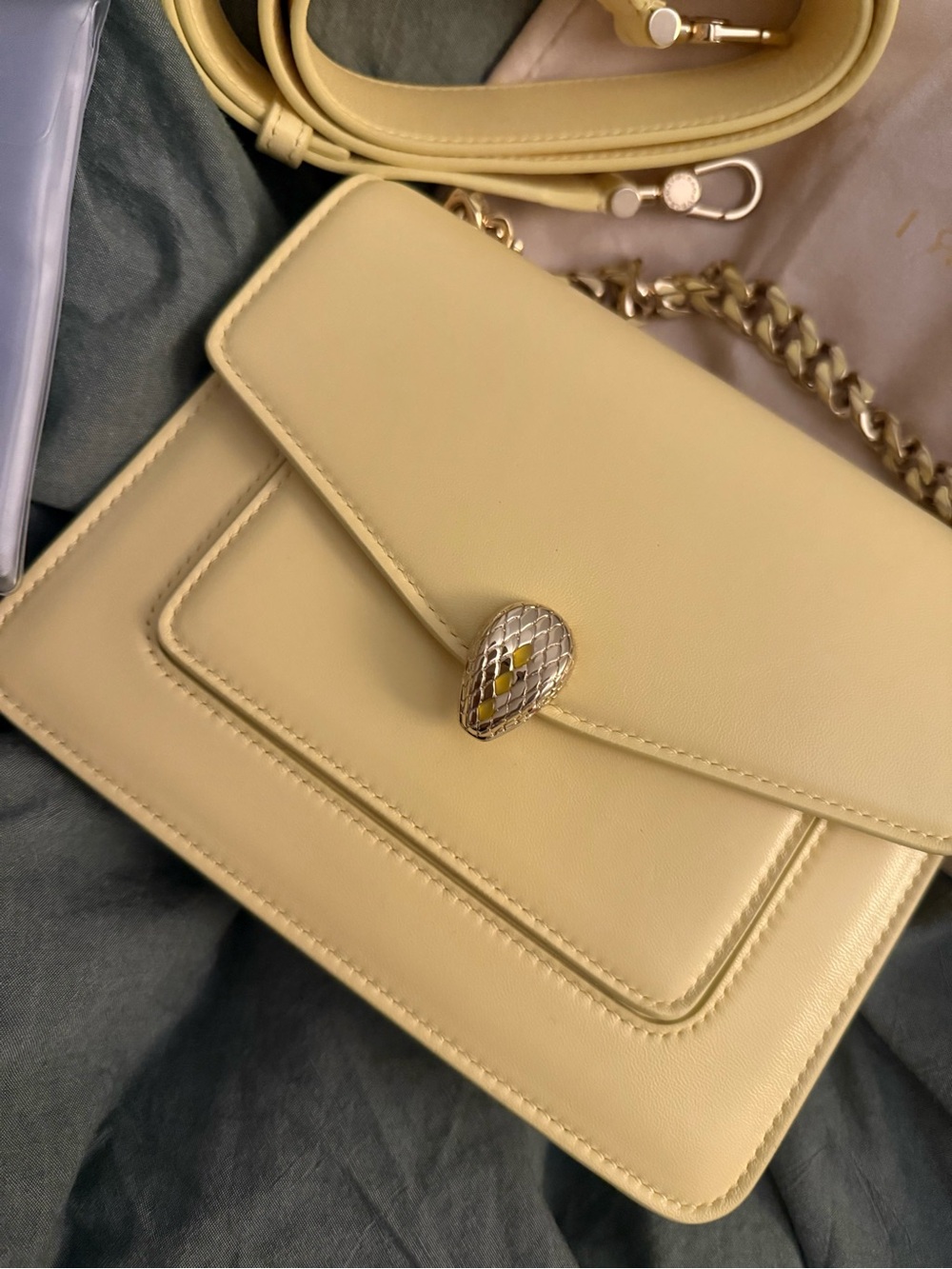 Bvlgari Yellow Calfskin Serpenti Forever Maxi Chain Crossbody Bag - Picture 6 of 15